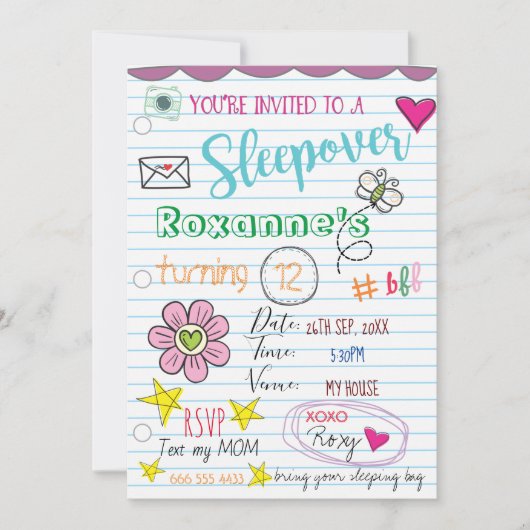 Invitation à l'anniversaire du Dodle de fille (Devant)