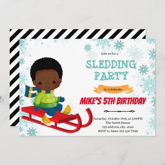 Invitation à l'anniversaire du garçon Sled (Devant / Derrière)