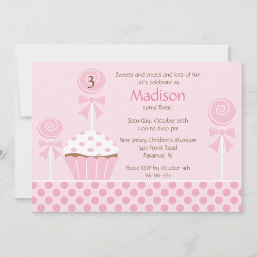 Invitation à l'anniversaire du gâteau sucré (Devant)