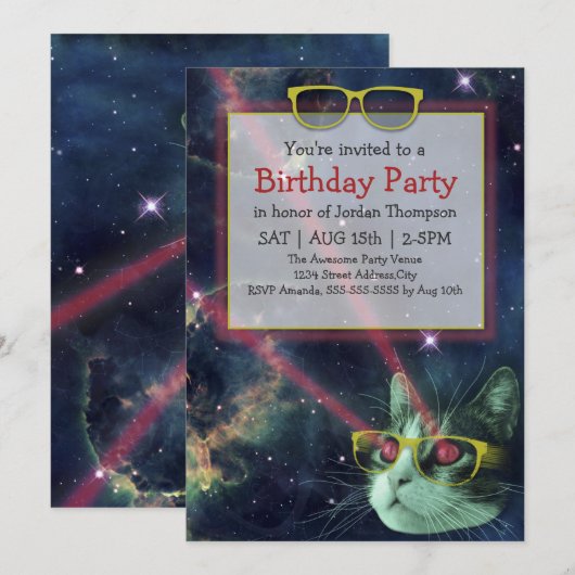 Invitation à l'anniversaire du Hipster de l'espace (Devant / Derrière)