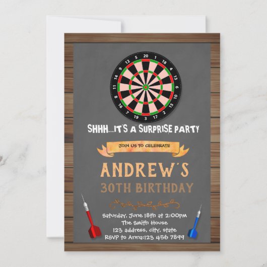 Invitation à l'anniversaire du jeu Dart (Devant)