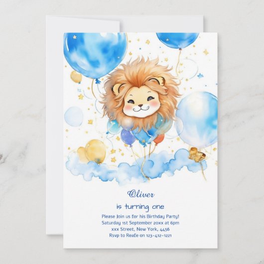 Invitation à l'anniversaire du lion mignon (Devant)