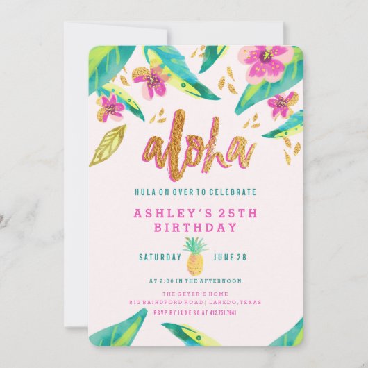 invitation à l'anniversaire du luau tropical (Devant)