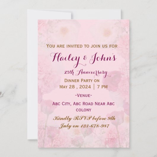 Invitation à l'anniversaire du mariage (Devant)