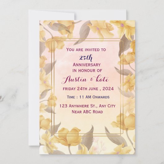 Invitation à l'anniversaire du mariage (Devant)