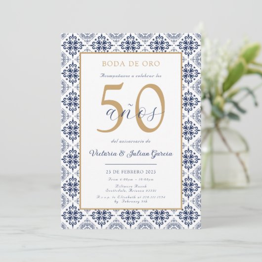 Invitation à l'anniversaire du Mariage bleu espagn (Debout devant)