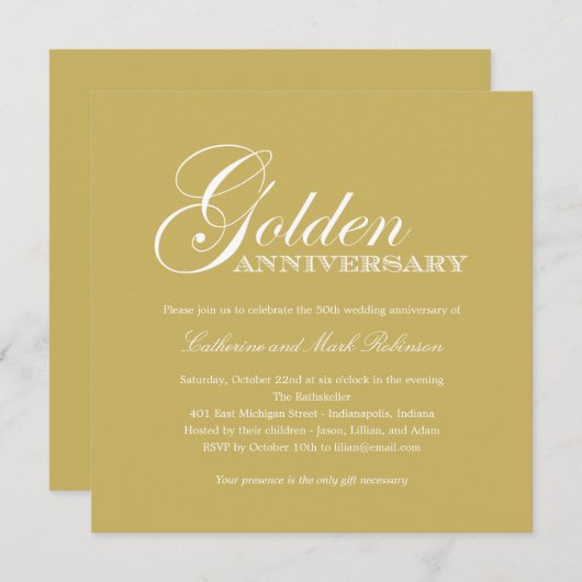 Invitation à l'anniversaire du Mariage d'or (Devant / Derrière)