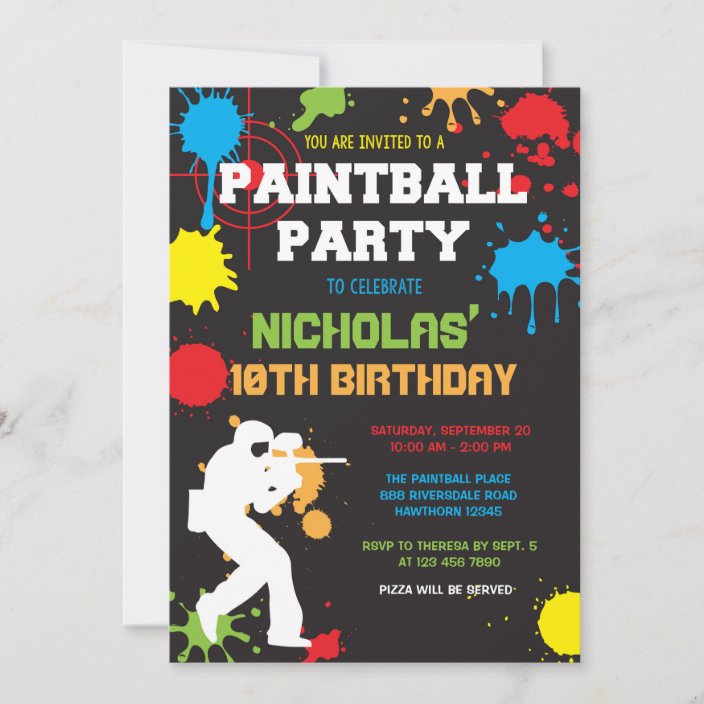 Invitation à l'anniversaire du Paintball / Anniver Zazzle.be
