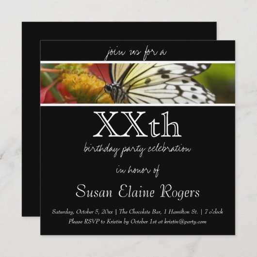 Invitation à l'anniversaire du papillon (Devant / Derrière)