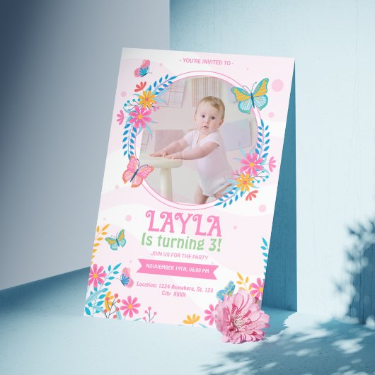 Invitation à l'anniversaire du papillon avec photo