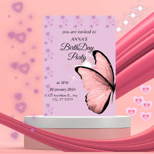 Invitation à l'anniversaire du papillon rose