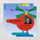 Invitation à l'anniversaire du petit pilote photo (Devant / Derrière)