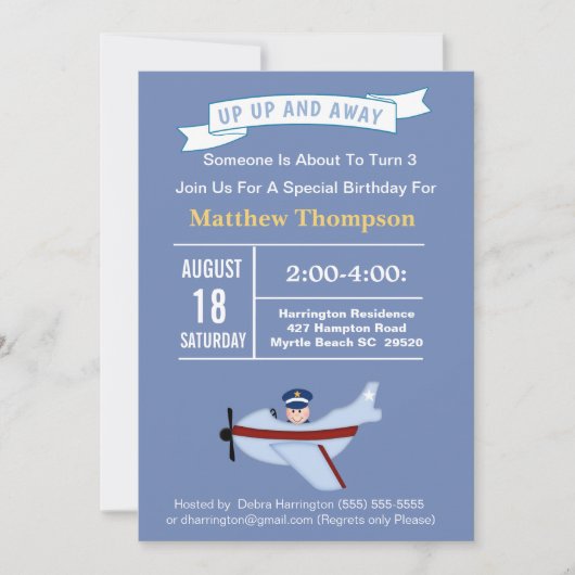 Invitation à l'anniversaire du pilote d'avion pour (Devant)