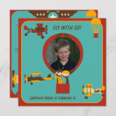 Invitation à l'anniversaire du pilote photo retro (Devant / Derrière)