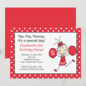 Invitation à l'anniversaire du Pom-pom girl rouge  (Devant / Derrière)