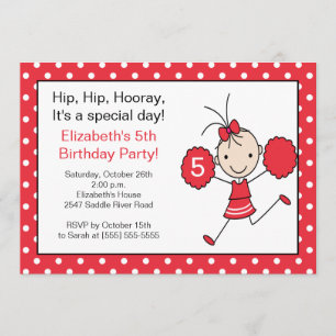 Invitation à l'anniversaire du Pom-pom girl rouge
