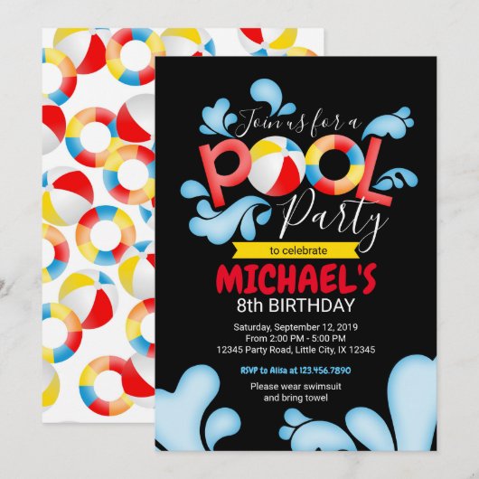 Invitation à l'anniversaire du pool (Devant / Derrière)