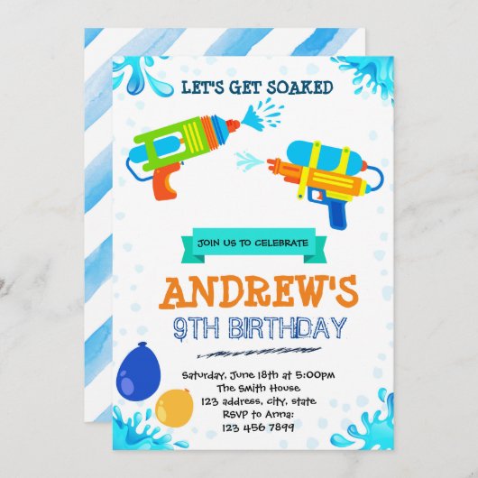 Invitation à l'anniversaire du pool de canons à ea (Devant / Derrière)