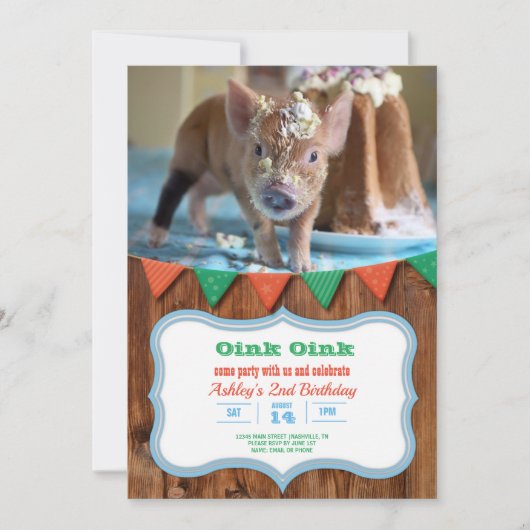 Invitation à l'anniversaire du porc et du gâteau (Devant)