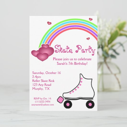Invitation à l'anniversaire du roller arc-en-ciel (Debout devant)