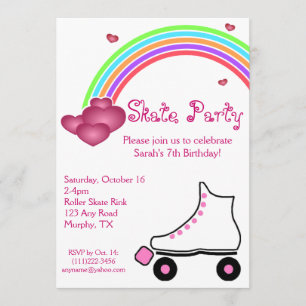 Invitation à l'anniversaire du roller arc-en-ciel