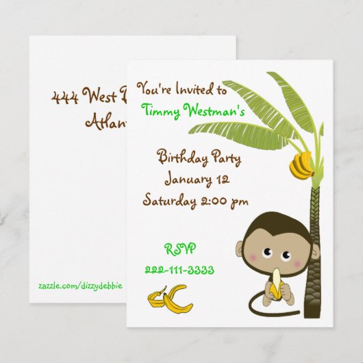 Invitation à l'anniversaire du singe (Devant / Derrière)