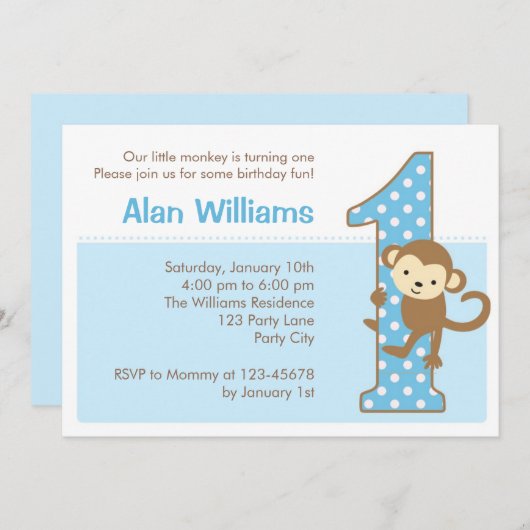 Invitation à l'anniversaire du singe 1er (Devant / Derrière)