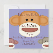 Invitation à l'anniversaire du singe de Sock (Dos)