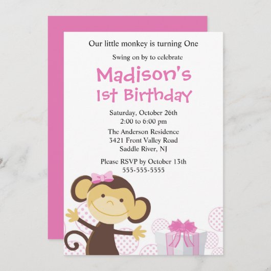Invitation à l'anniversaire du singe doué (Devant / Derrière)