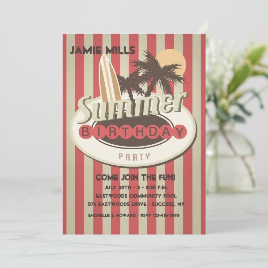 Invitation à l'anniversaire du surfeur (Debout devant)