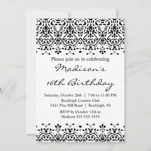 Invitation à l'anniversaire du Sweet sixteen de Da (Devant)