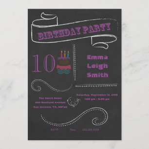 Invitation à l'anniversaire du tableau noir Purple