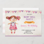 Invitation à l'anniversaire du thème de la poupée (Devant / Derrière)