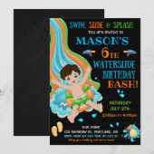 Invitation à l'anniversaire du toboggan Waterpark (Devant / Derrière)
