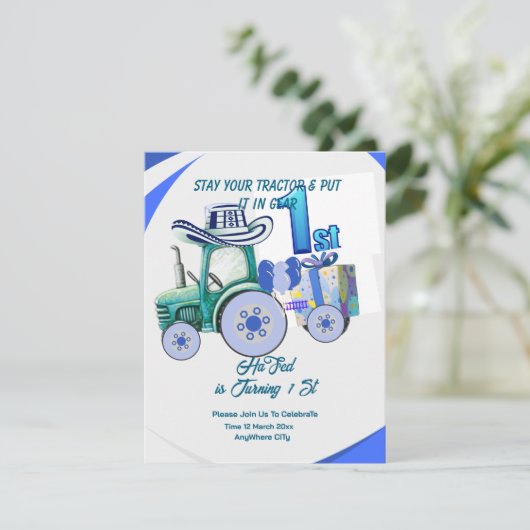 Invitation à l'anniversaire du tracteur modifiable (Debout devant)