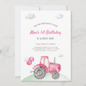Invitation à l'anniversaire du tracteur rose (Devant)