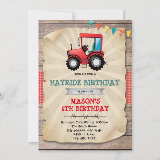 Invitation à l'anniversaire du tracteur rouge (Devant)