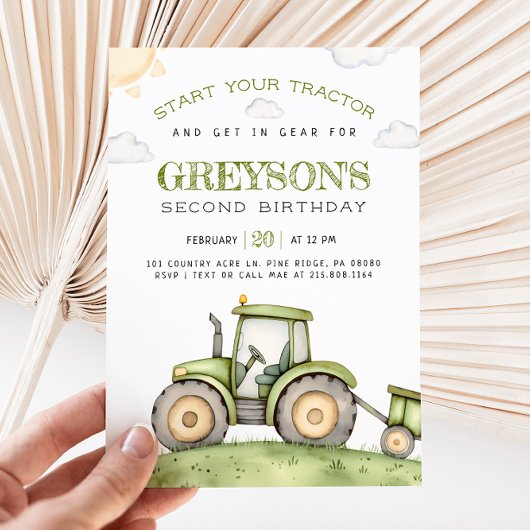 Invitation à l'anniversaire du tracteur vert