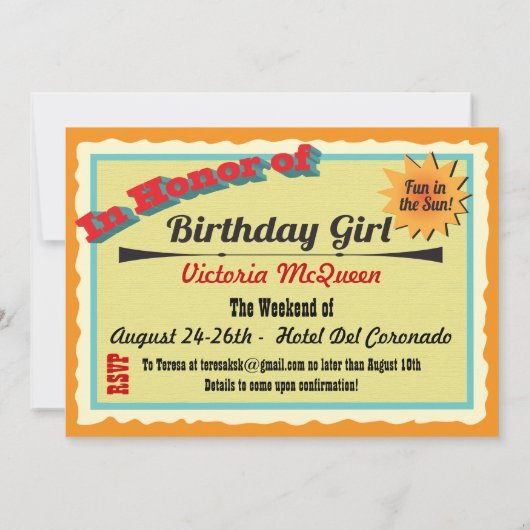 Invitation à l'anniversaire du week-end féminin (Dos)