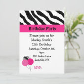 Invitation à l'anniversaire du Zèbre noir et rose (Debout devant)