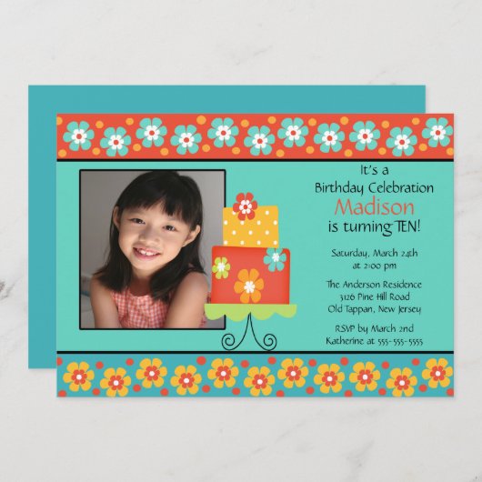 Invitation à l'anniversaire d'un gâteau branché (Devant / Derrière)