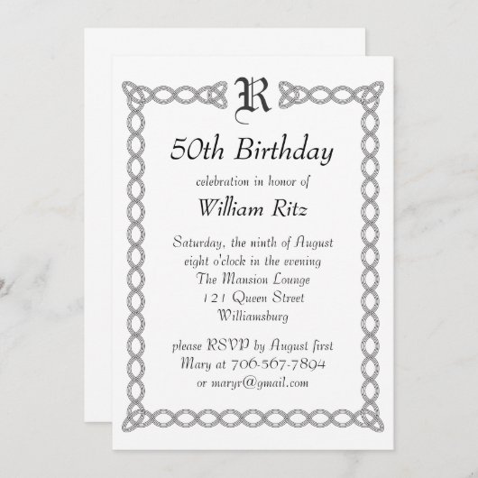 Invitation à l'anniversaire d'un monogramme blanc (Devant / Derrière)