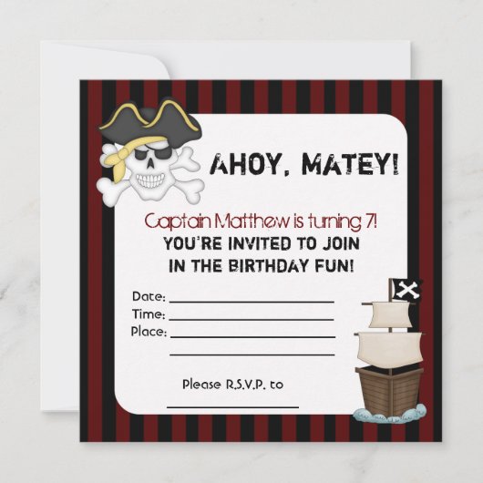 Invitation à l'anniversaire d'un pirate (Devant)