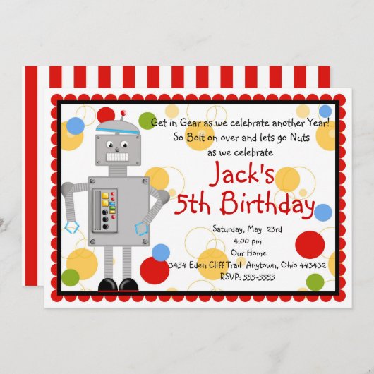 Invitation à l'anniversaire d'un robot (Devant / Derrière)