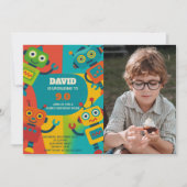 Invitation à l'anniversaire d'un robot avec photo (Devant)