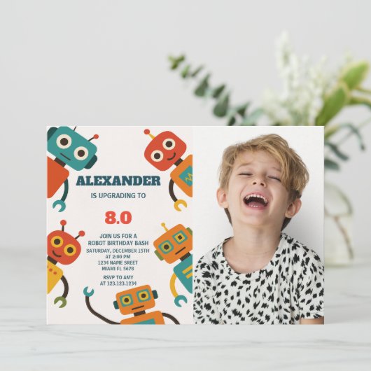 Invitation à l'anniversaire d'un robot modifiable (Debout devant)