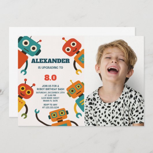 Invitation à l'anniversaire d'un robot modifiable  (Devant / Derrière)