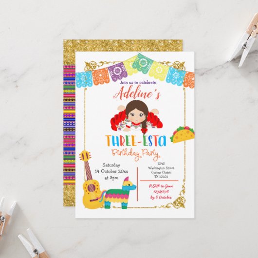 Invitation à l'anniversaire d'une fille mexicaine  (Devant/Arrière en situation)
