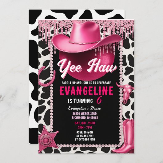 Invitation à l'anniversaire d'une fille rose perso (Devant / Derrière)