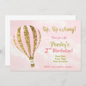 Invitation à l'anniversaire d'une montgolfière ros (Devant / Derrière)